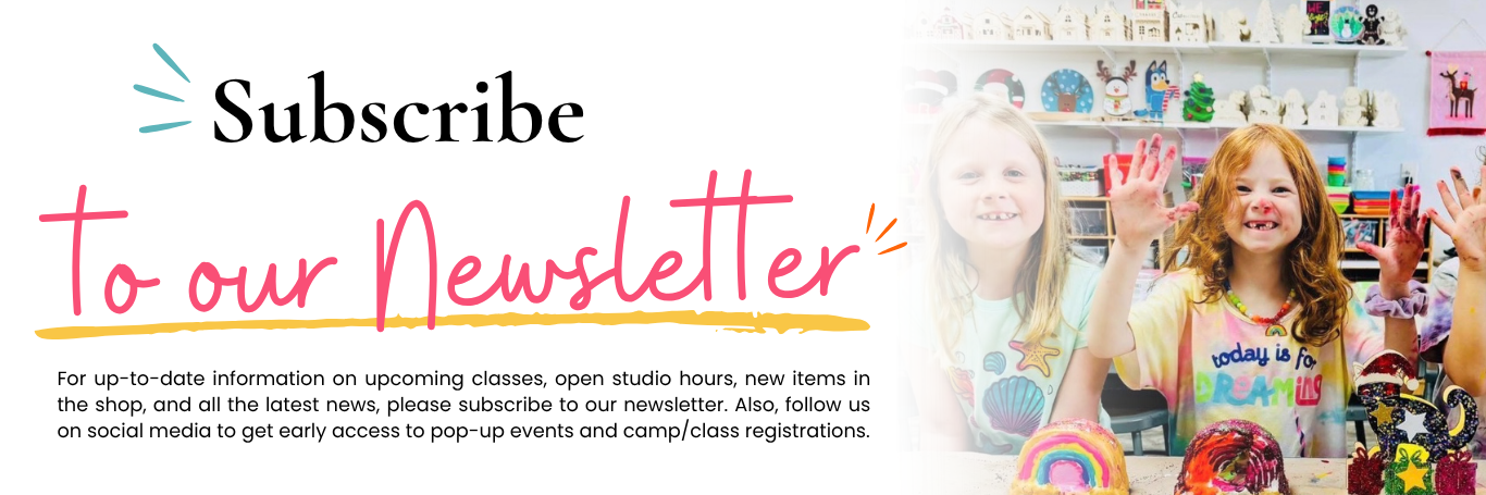 Subscribe to our newsletter! For up-to-date information on upcoming classes, open studio hours, new items in the shop, and all the latest news, please subscribe to our newsletter. Also, follow us on social media to get early access to pop-up events and camp/class registrations at Paper Scissors Cake Art Studio.
